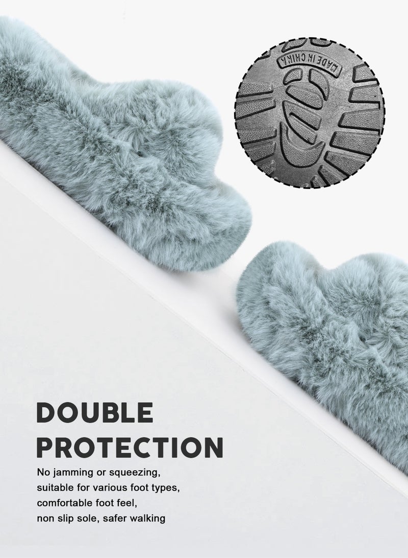 HomarKet Women's Fluffy Slippers Solid Color Platform Slippers - Casual Winter Shoes Slippers, Stylish Cross Band Fluffy Slippers, Comfortable Indoor House Slip Ons Slippers - Plush Fleece Lining,Anti-Slide Open Toe House Slippers- Perfect Gift for Family and Friends,Light Grey - Image 5