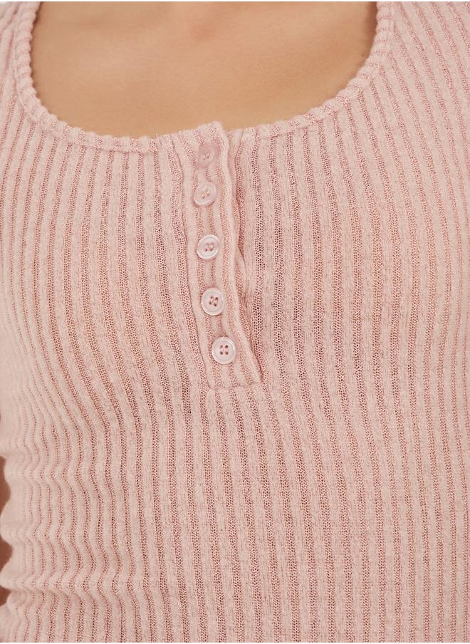 Styli - Textured Short Sleeve Ribbed Knit T-Shirt - Image 1