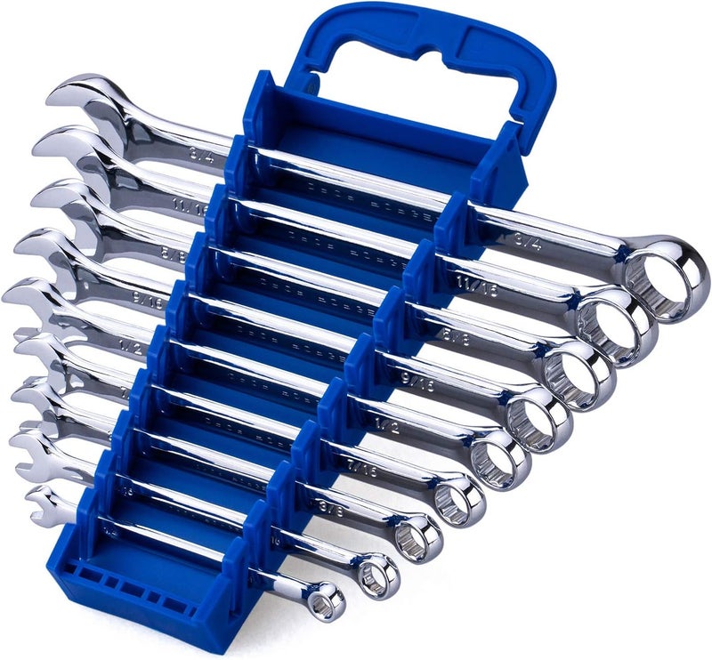 EFFICERE Max Torque 9-Piece Premium Combination Wrench Set, Standard Inch Sizes from 1/4” to 3/4” with Rack Organizer | Chrome Vanadium Steel, Long Pattern Design, Mirror Chrome Finish, Open and Box Ends - Image 1