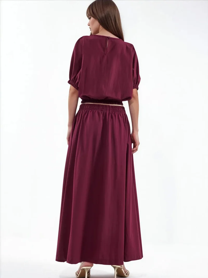 Jennyfer Burgundy Red Cotton-Viscose Two-Piece Coord for Women | Best Price UAE