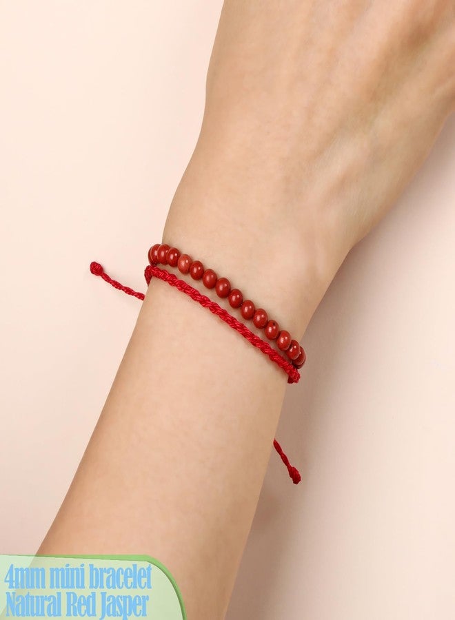 QOGIR Red Jasper Bracelet - Stone of Calming Bracelet for Women Men - Handmade Natural Gem Stone Beaded Stretch Elastic Healing Bracelets 4mm,with 1pc Rope Bracelet - Image 3