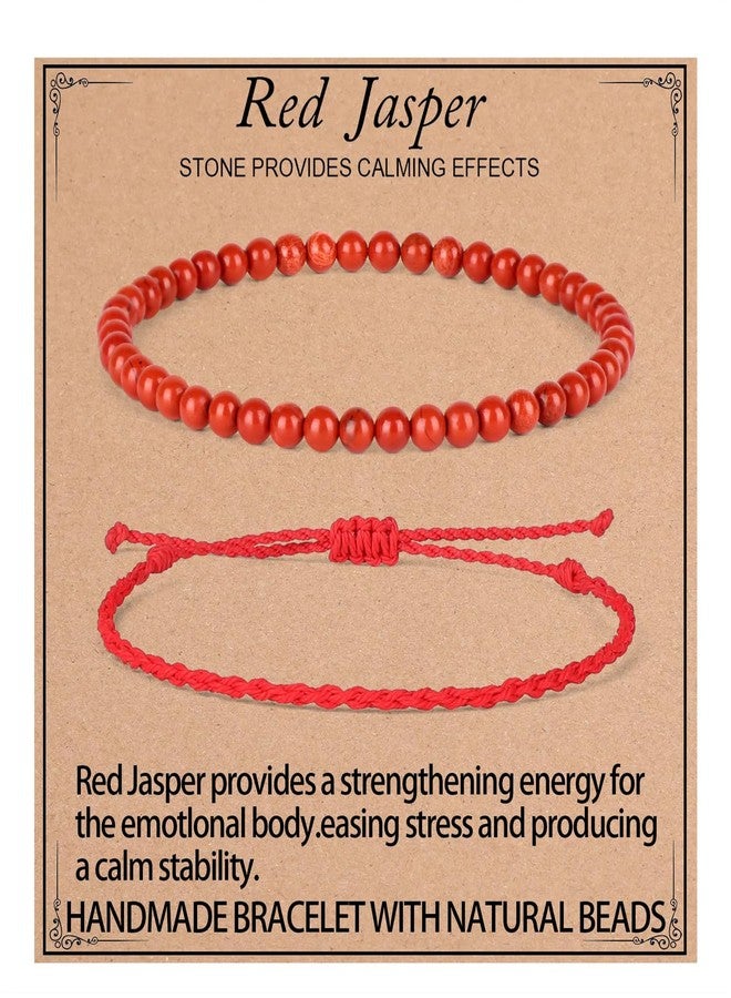 QOGIR Red Jasper Bracelet - Stone of Calming Bracelet for Women Men - Handmade Natural Gem Stone Beaded Stretch Elastic Healing Bracelets 4mm,with 1pc Rope Bracelet - Image 1