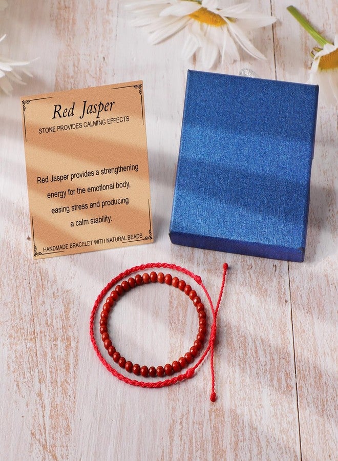 QOGIR Red Jasper Bracelet - Stone of Calming Bracelet for Women Men - Handmade Natural Gem Stone Beaded Stretch Elastic Healing Bracelets 4mm,with 1pc Rope Bracelet - Image 5