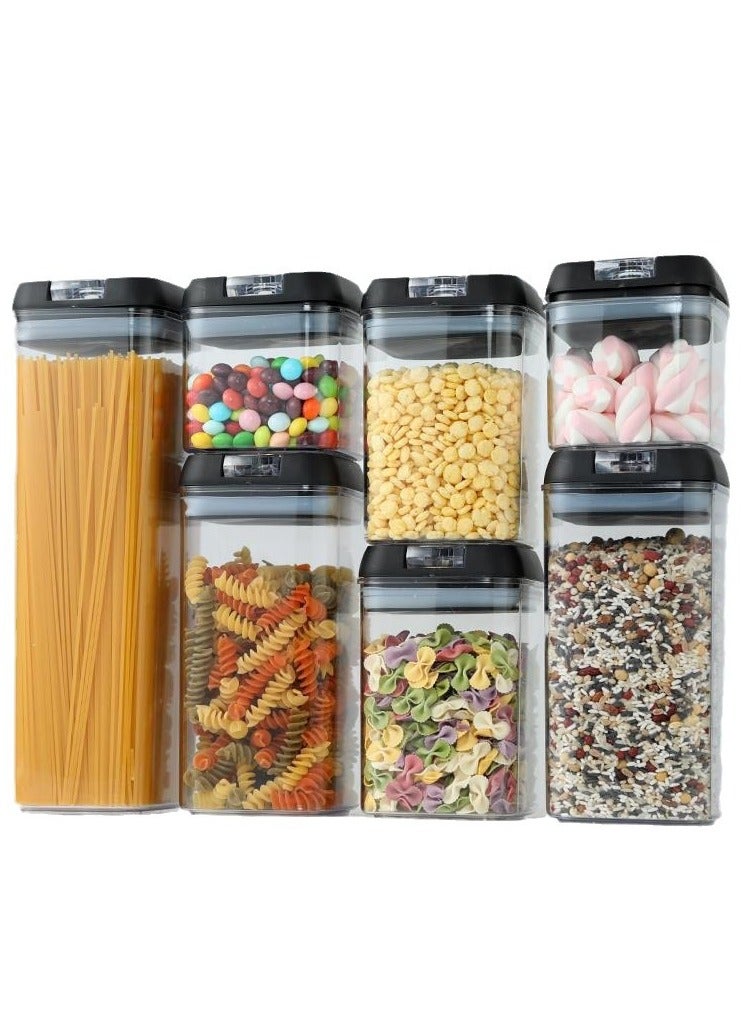 NANAO 7pc Air-Tight Food Storage Containers - 100% Leakproof BPA-Free Kitchen Set for Cereal/Flour/Pasta, Includes Labels + Marker + Measuring Spoons (Stackable Space-Saving)  - Image 1