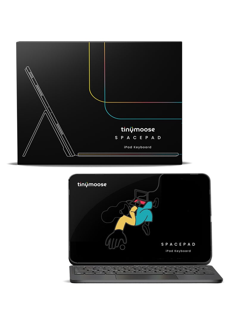 TinyMoose SpacePad iPad Magic Keyboard for iPad – 3-Way Multi-Touchpad, 7-Color Backlit, Scissor Keys, Detachable Design, Bluetooth 5.0 – Compatible with iPad 10 (2022) – Carbon Black – Supports English & Arabic - Image 2