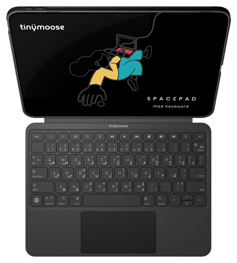 TinyMoose SpacePad iPad Magic Keyboard for iPad – 3-Way Multi-Touchpad, 7-Color Backlit, Scissor Keys, Detachable Design, Bluetooth 5.0 – Compatible with iPad  11 (A16)  & iPad 10 – Carbon Black – Supports English & Arabic - Image 1