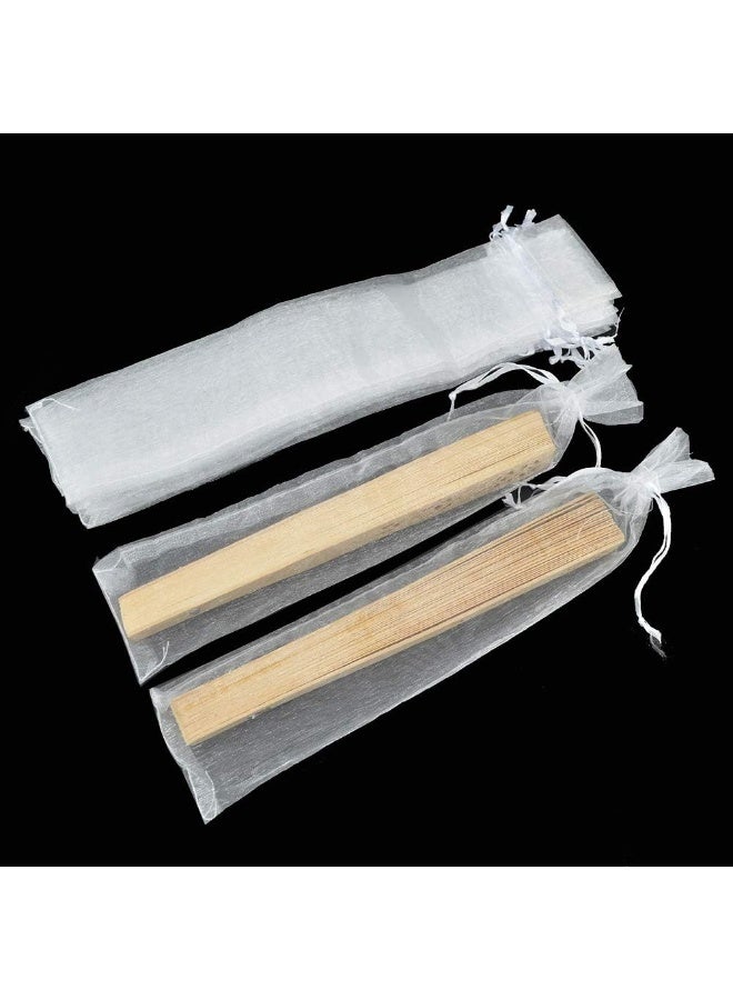 50Pcs Organza Hand Fan Bags, 2x10 Inches White Folding Fan Drawstring Bag Hand Fan Decorative Pouch Party Wedding Favor Gift Bags - Image 5