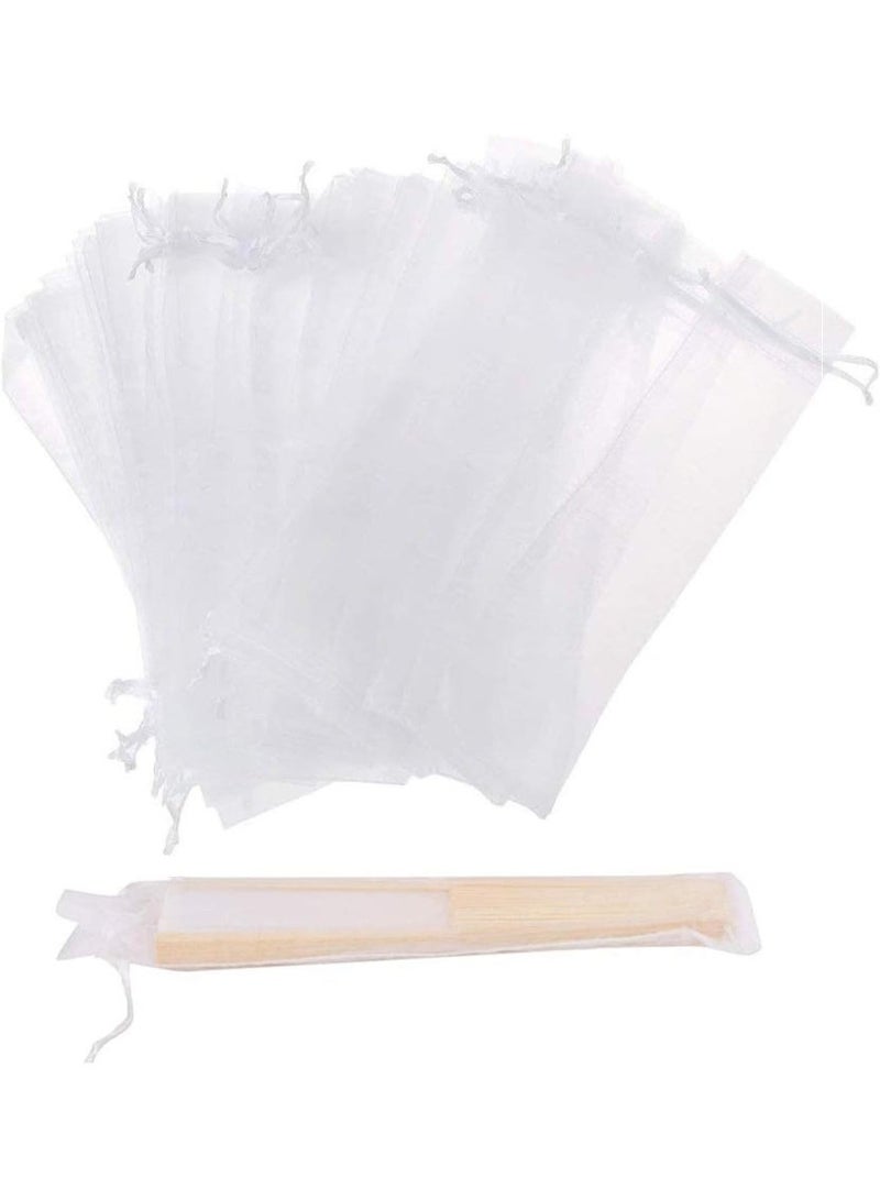 50Pcs Organza Hand Fan Bags, 2x10 Inches White Folding Fan Drawstring Bag Hand Fan Decorative Pouch Party Wedding Favor Gift Bags - Image 1
