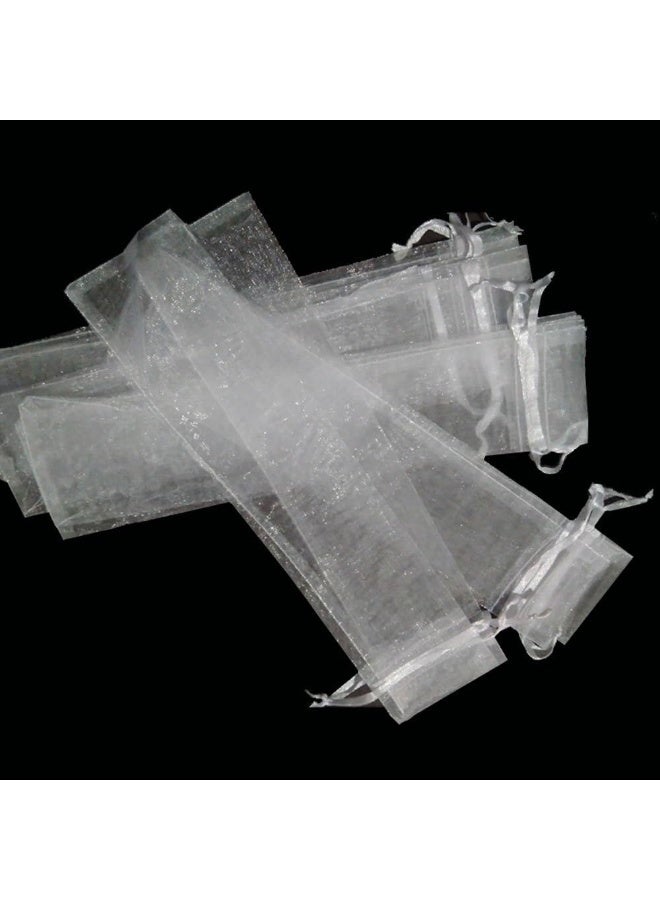 50Pcs Organza Hand Fan Bags, 2x10 Inches White Folding Fan Drawstring Bag Hand Fan Decorative Pouch Party Wedding Favor Gift Bags - Image 3