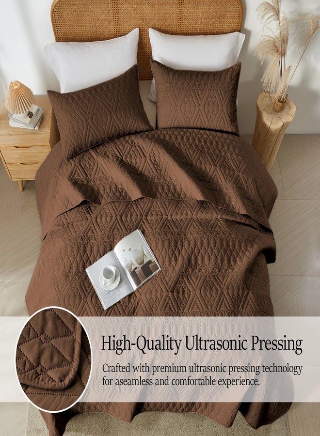 akkialla Full/Queen Size Quilt Bedding Set,Brown Lightweight Microfiber Soft Bedspread,Modern Style Geoetric Pattern Coverlet Set for All Seasons,3 Piece(1 Quilt,2 Pillow Shams) - Image 5