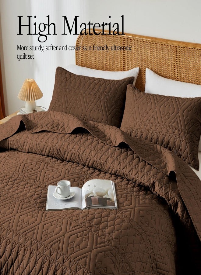 akkialla Full/Queen Size Quilt Bedding Set,Brown Lightweight Microfiber Soft Bedspread,Modern Style Geoetric Pattern Coverlet Set for All Seasons,3 Piece(1 Quilt,2 Pillow Shams) - Image 3