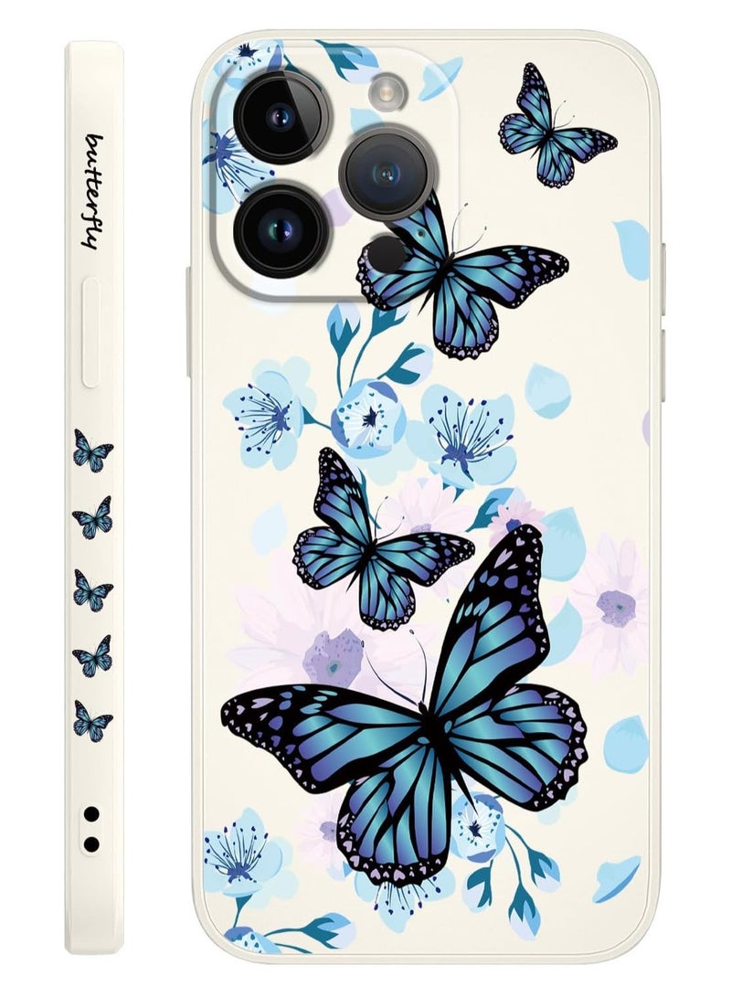 غطاء لهاتف آيفون 16 برو ماكس مقاوم للخدش، مبطّن بالألياف الدقيقة، جراب سيليكون فائق النحافة لهاتف آيفون 16 برو ماكس بحجم 6.9 بوصة - فراشة أورورا بيضاء - Image 1