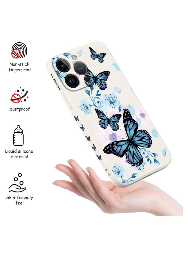 غطاء لهاتف آيفون 16 برو ماكس مقاوم للخدش، مبطّن بالألياف الدقيقة، جراب سيليكون فائق النحافة لهاتف آيفون 16 برو ماكس بحجم 6.9 بوصة - فراشة أورورا بيضاء - Image 5