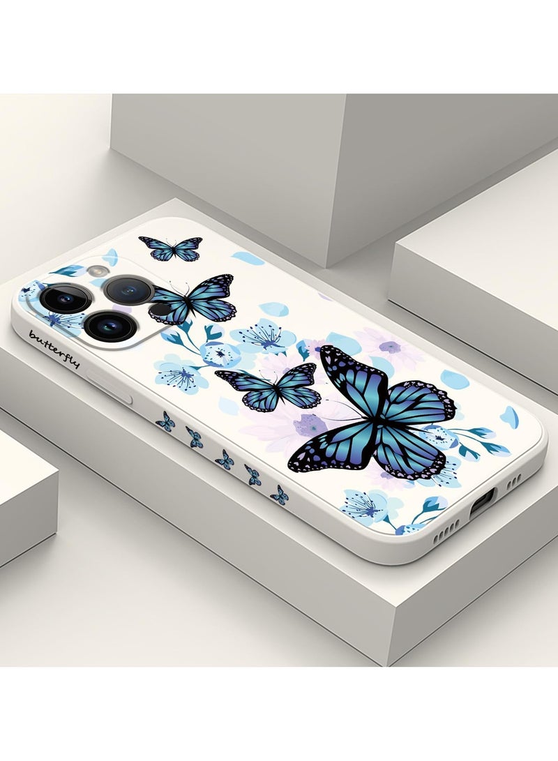 غطاء لهاتف آيفون 16 برو ماكس مقاوم للخدش، مبطّن بالألياف الدقيقة، جراب سيليكون فائق النحافة لهاتف آيفون 16 برو ماكس بحجم 6.9 بوصة - فراشة أورورا بيضاء - Image 2