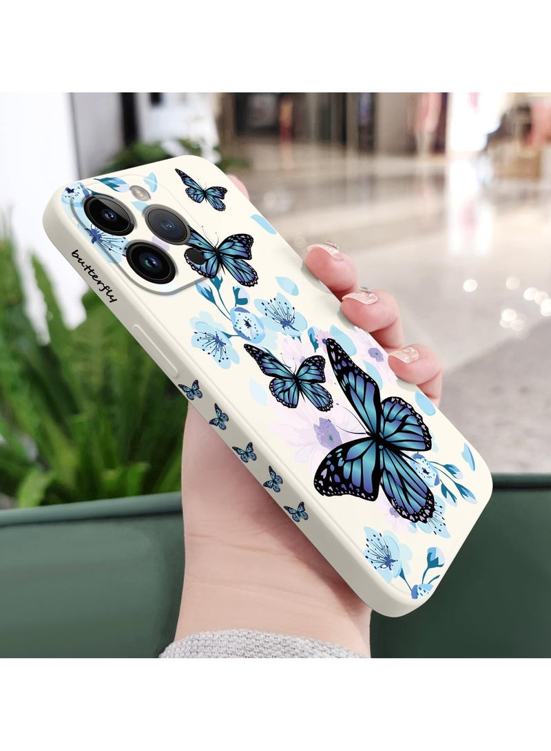 غطاء لهاتف آيفون 16 برو ماكس مقاوم للخدش، مبطّن بالألياف الدقيقة، جراب سيليكون فائق النحافة لهاتف آيفون 16 برو ماكس بحجم 6.9 بوصة - فراشة أورورا بيضاء - Image 3