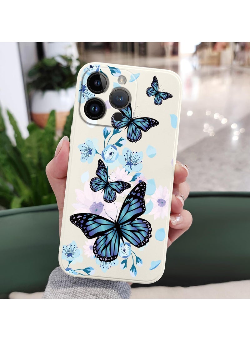 غطاء لهاتف آيفون 16 برو ماكس مقاوم للخدش، مبطّن بالألياف الدقيقة، جراب سيليكون فائق النحافة لهاتف آيفون 16 برو ماكس بحجم 6.9 بوصة - فراشة أورورا بيضاء - Image 4