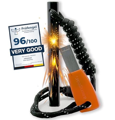 aZengear Survival Fire Starter, 4-Inch Ferro Rod with Ergonomic Steel Striker & Fluorescent Paracord for Camping Bushcraft & Emergency Use - Image 1