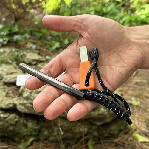 aZengear Survival Fire Starter, 4-Inch Ferro Rod with Ergonomic Steel Striker & Fluorescent Paracord for Camping Bushcraft & Emergency Use - Image 5