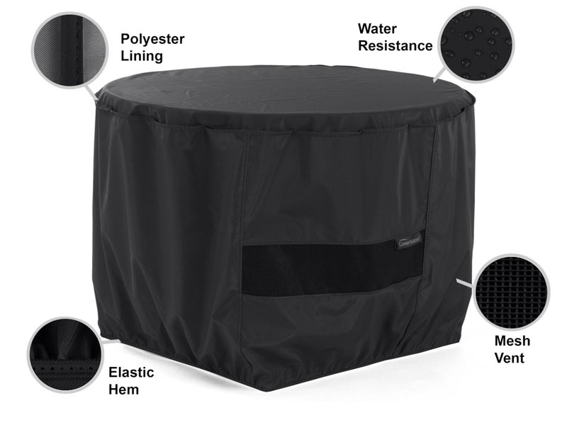 Covermates Classic Round Outdoor Fire Pit Cover â€“ All-Weather, Water-Resistant Heavy-Duty Viny with Mesh Vent, Elastic Hem for Patio Furniture Protection, Round 30DIAMETER x 25H, Black - Image 2