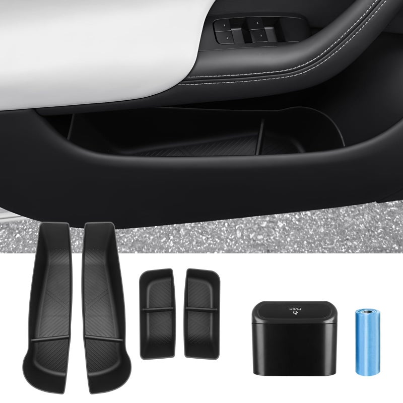 Canvcle Car Door Side Storage Box and Trash Can for 20212026 Tesla Model SModel S Plaid Accessories Front Rear Door Insert Tray Organizer Door Slot Storage Protector Garbage Bin with Trash Bags 6PCS