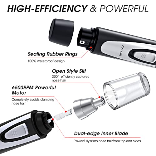 ZORAMI Ear and Nose Hair Trimmer Clipper - 2025 Professional Painless Eyebrow & Facial Hair Trimmer for Men Women, Battery-Operated Trimmer with IPX7 Waterproof, Dual Edge Blades for Easy Cleansing Black - Image 5