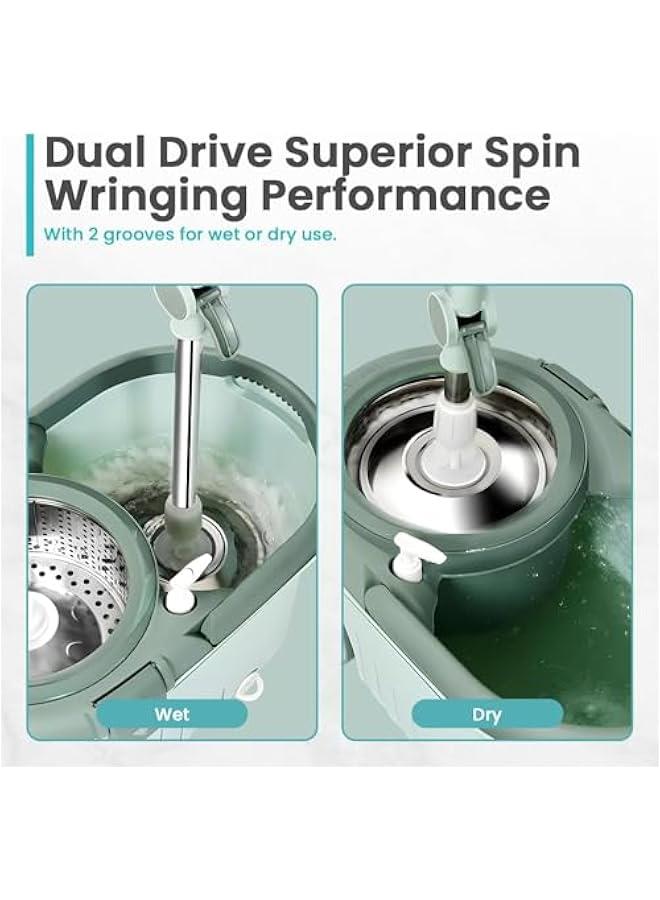 MIXDE Multi Functional Spin Mops for Floor Cleaning w/Bucket- Stainless Steel Floor Wiper Microfiber 360 Spin Mop w/Basket w/ 125cm Extended Foldable Handle Microfiber Mop, 2x Wheel - Image 5