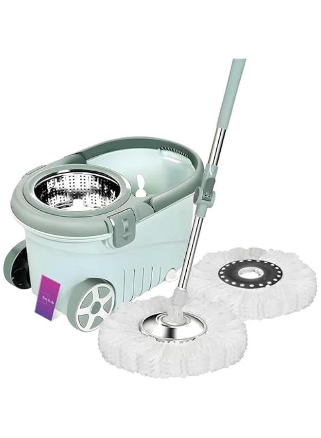MIXDE Multi Functional Spin Mops for Floor Cleaning w/Bucket- Stainless Steel Floor Wiper Microfiber 360 Spin Mop w/Basket w/ 125cm Extended Foldable Handle Microfiber Mop, 2x Wheel - Image 2