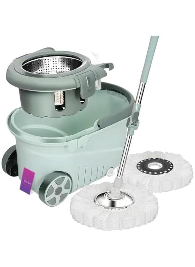 MIXDE Multi Functional Spin Mops for Floor Cleaning w/Bucket- Stainless Steel Floor Wiper Microfiber 360 Spin Mop w/Basket w/ 125cm Extended Foldable Handle Microfiber Mop, 2x Wheel - Image 1
