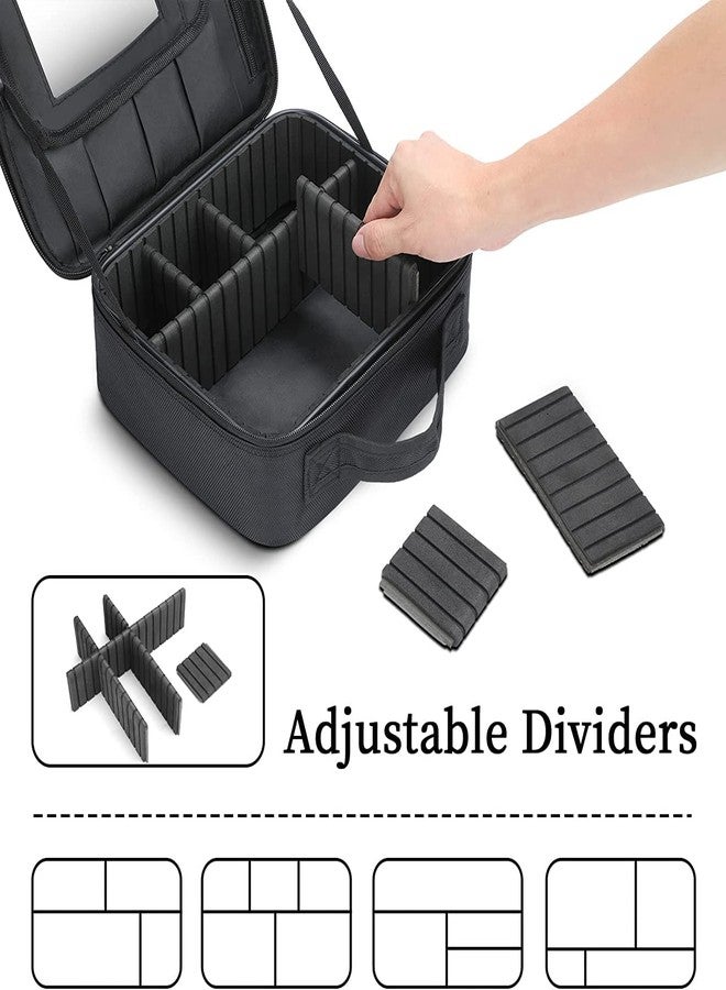كوسلوكس حقيبة مكياج سفر من النايلون من COSLUXE، حقيبة مستحضرات تجميل، منظم حقيبة أدوات تجميل، حقيبة تخزين محمولة للفنانين مع فواصل قابلة للتعديل لمستحضرات التجميل وفرش المكياج والمجوهرات والملحقات الرقمية - أسود - Image 4