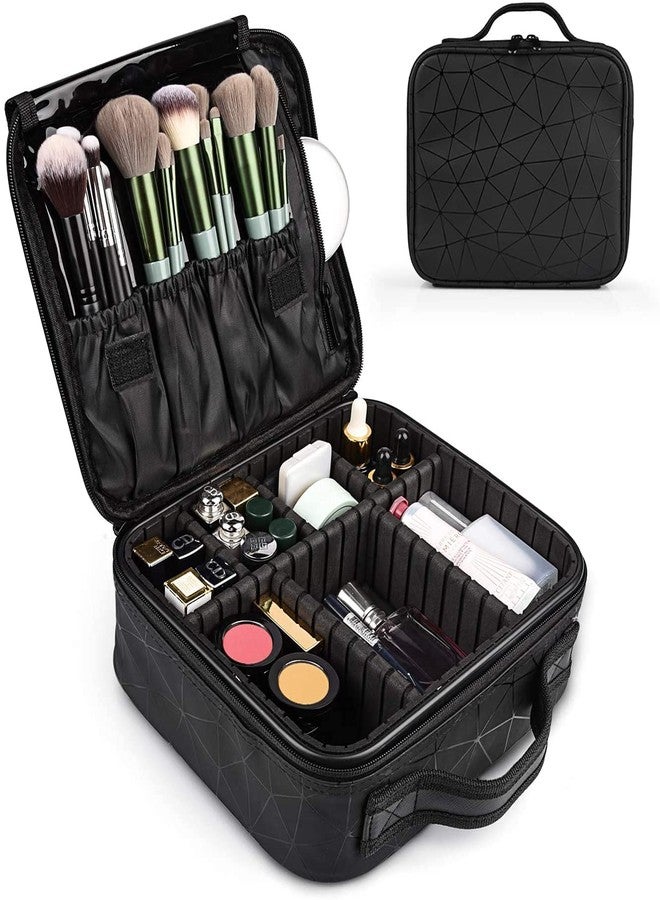 كوسلوكس حقيبة مكياج سفر من النايلون من COSLUXE، حقيبة مستحضرات تجميل، منظم حقيبة أدوات تجميل، حقيبة تخزين محمولة للفنانين مع فواصل قابلة للتعديل لمستحضرات التجميل وفرش المكياج والمجوهرات والملحقات الرقمية - أسود - Image 3