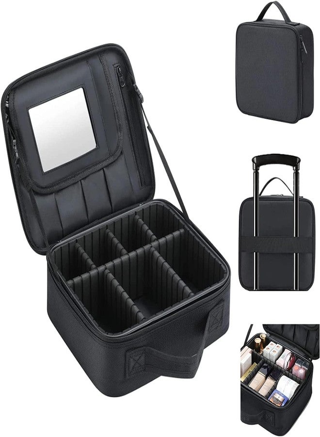 كوسلوكس حقيبة مكياج سفر من النايلون من COSLUXE، حقيبة مستحضرات تجميل، منظم حقيبة أدوات تجميل، حقيبة تخزين محمولة للفنانين مع فواصل قابلة للتعديل لمستحضرات التجميل وفرش المكياج والمجوهرات والملحقات الرقمية - أسود - Image 1