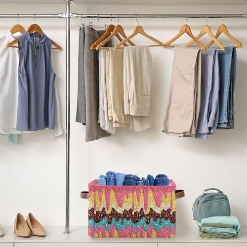 Bzocm Ice Cream Rectangular Storage Basket Organizer Bin Shelf Baskets For Clothes Gifts For Home Office Dorm - Image 3