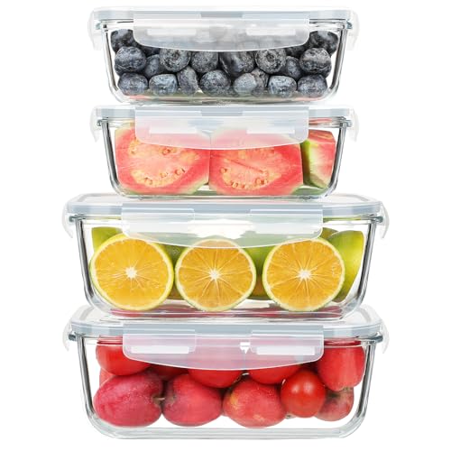 KOMUEE 4 Pack 63oz+27oz Large Glass Food Storage Containers Set with Airtight Lids, BPA-Free, Meal Prep Containers for Storing, Freezer, Microwave and Oven Safe - Image 1