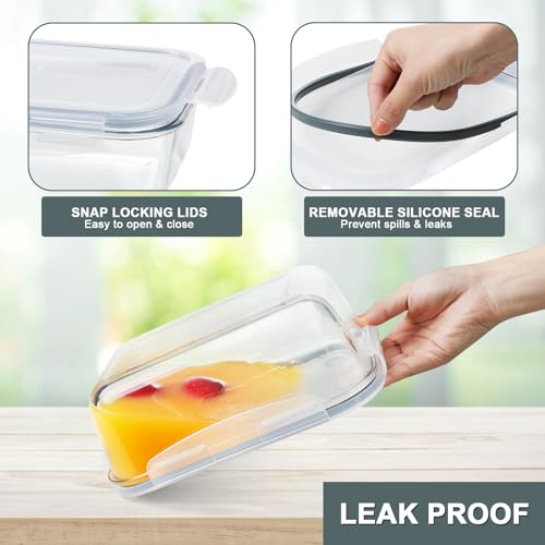 KOMUEE 4 Pack 63oz+27oz Large Glass Food Storage Containers Set with Airtight Lids, BPA-Free, Meal Prep Containers for Storing, Freezer, Microwave and Oven Safe - Image 3