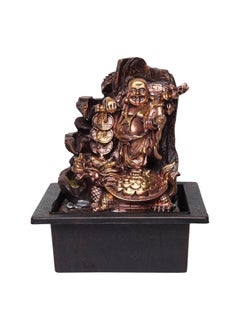 VIVARS VIVARS Resin Laughing Buddha With Coins And Money Bag Tabletop Waterfall Fountain With Led Light For Indoor Home Office Decor GoldenBrown 