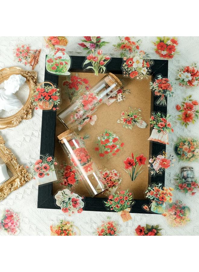 Bluejw 50 Neon Rose Stickers PET Material Waterproof Transparent Stickers Hand Account Couple Gift Decoration - Image 1