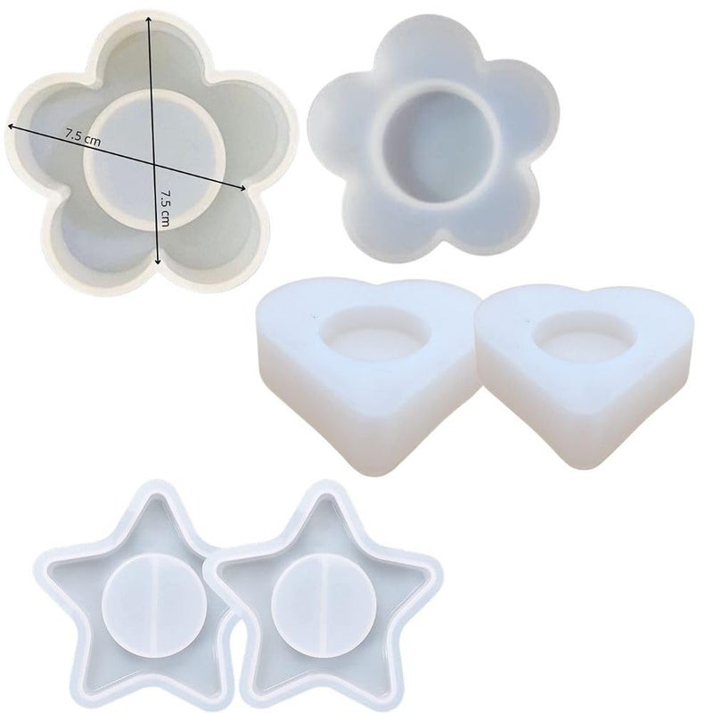 Snoogg SNOOGG Pack of 6/2 Piece of Each of Heart, Flower and Star Tea Light Candle Mould Epoxy Resin Casting Moulds for Making and DY Clear Crystal Lotus Tealight Candle etc  - Image 1