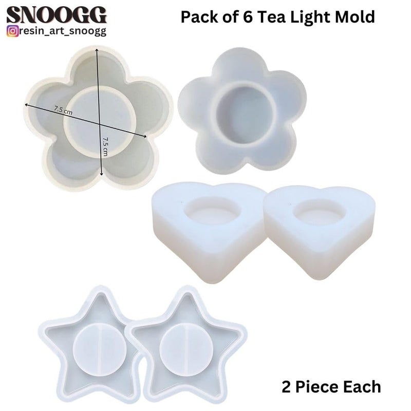 Snoogg SNOOGG Pack of 6/2 Piece of Each of Heart, Flower and Star Tea Light Candle Mould Epoxy Resin Casting Moulds for Making and DY Clear Crystal Lotus Tealight Candle etc  - Image 2