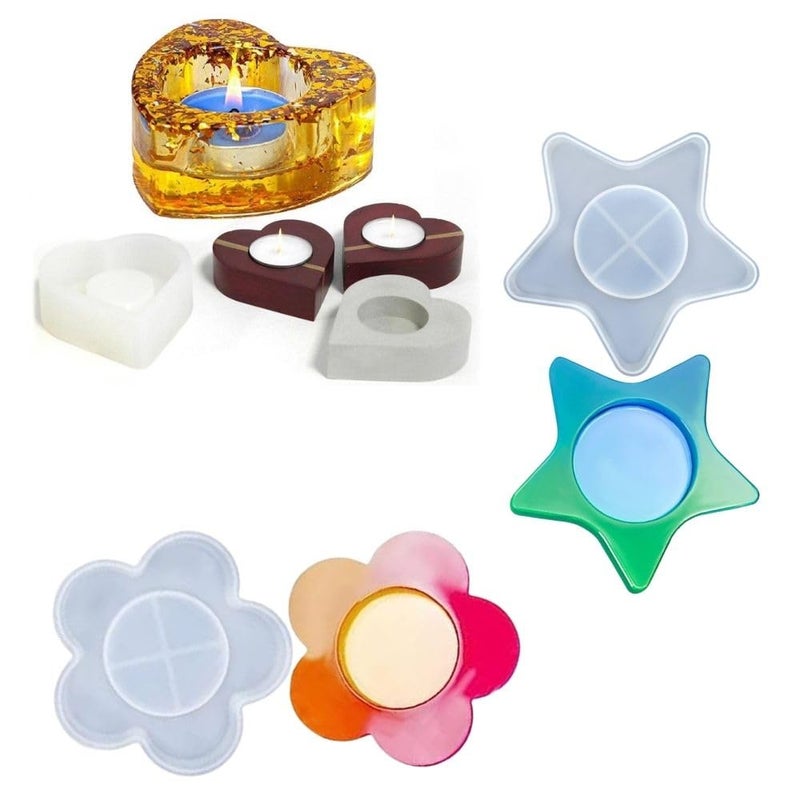 Snoogg SNOOGG Pack of 6/2 Piece of Each of Heart, Flower and Star Tea Light Candle Mould Epoxy Resin Casting Moulds for Making and DY Clear Crystal Lotus Tealight Candle etc  - Image 3