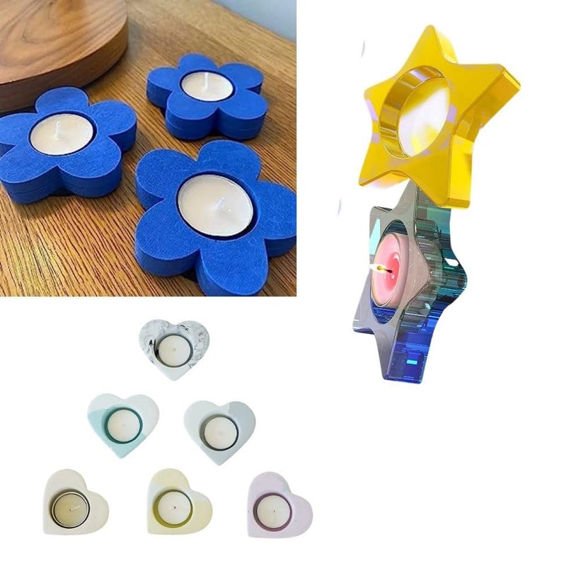 Snoogg SNOOGG Pack of 6/2 Piece of Each of Heart, Flower and Star Tea Light Candle Mould Epoxy Resin Casting Moulds for Making and DY Clear Crystal Lotus Tealight Candle etc  - Image 4