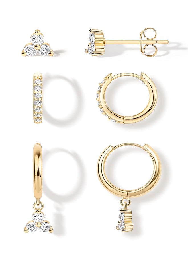 Poxtex طقم أقراط بوكستكس الذهبية الصغيرة، أقراط مرصعة رقيقة مطلية بالذهب عيار 14 قيراطًا، فضة إسترليني مضادة للحساسية، أقراط متدلية للغضروف، حلقات صغيرة مناسبة لثقوب متعددة، مجوهرات عصرية، هدايا للنساء، صغيرة، نحاس، مكعبة - Image 1