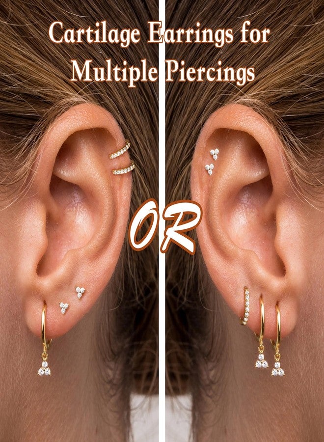 Poxtex طقم أقراط بوكستكس الذهبية الصغيرة، أقراط مرصعة رقيقة مطلية بالذهب عيار 14 قيراطًا، فضة إسترليني مضادة للحساسية، أقراط متدلية للغضروف، حلقات صغيرة مناسبة لثقوب متعددة، مجوهرات عصرية، هدايا للنساء، صغيرة، نحاس، مكعبة - Image 4