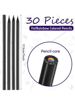 Y&D Black Wooden Rainbow Colored Pencils, 30 Pieces Pencils for Kids, 7 Color in 1 Multi Pencil Assorted Colors Drawing, Coloring, Sketching, Art Supplies  - Image 3