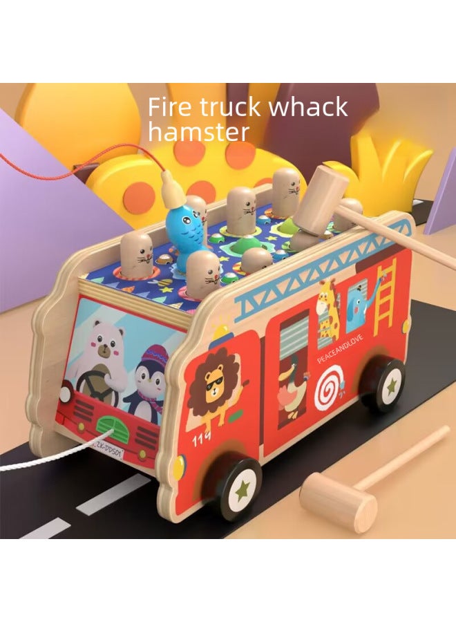 Wooden Early Education Fire Engine Cartoon Animal Fishing Catch Worms Gophers Baby Knocking Music Building Blocks Tractor Toy-Specifications:YDL-Rabbit Beat Gopher - Image 5