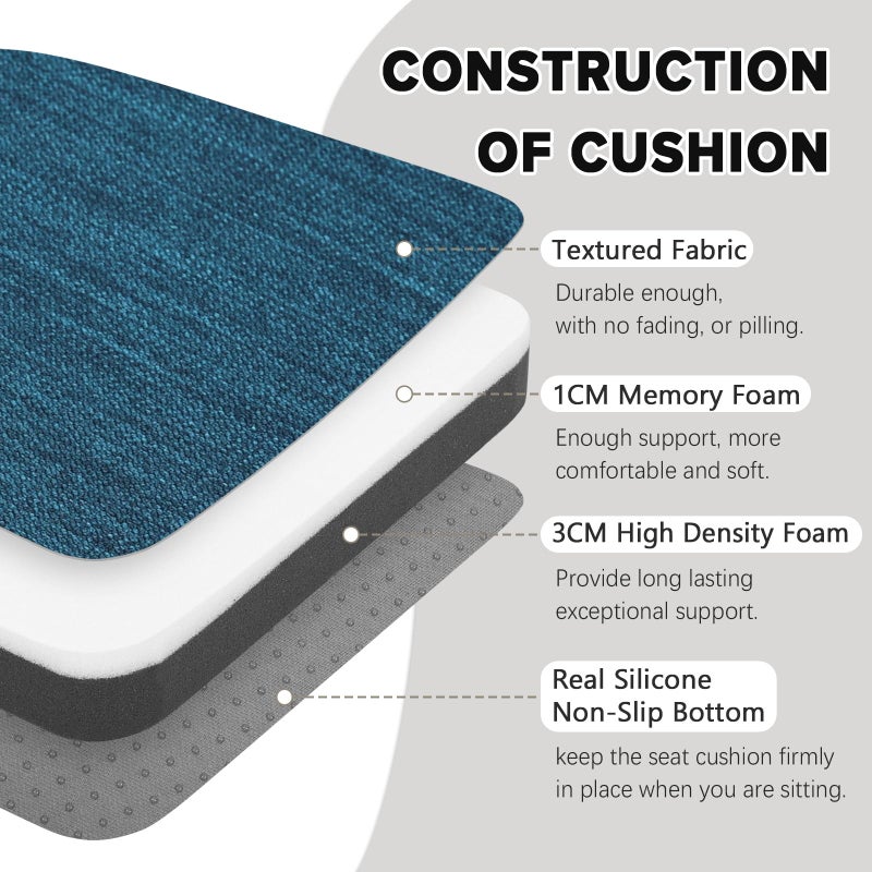 baibu Super Soft Metal Dining Chair Pads Set of 2  Bar Stool Cushion with Ties for Metal Chairs or Bar Stools - 2 Cushions Only (Dark Blue  14"" (35cm) 2PC) - Image 2