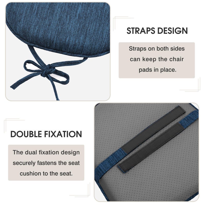 baibu Super Soft Metal Dining Chair Pads Set of 2  Bar Stool Cushion with Ties for Metal Chairs or Bar Stools - 2 Cushions Only (Dark Blue  14"" (35cm) 2PC) - Image 5