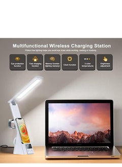 DMG TECH LED Desk Lamp with Wireless Charger, 3 Color Modes, Office Lamp with Digital Clock Display, Foldable Table Desk Lamp Compatible with iWatch, iPhone & Airpods  - Image 1