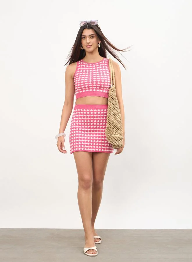 Sassafras Pink and White Checked Crop Top and Mini Skirt Set