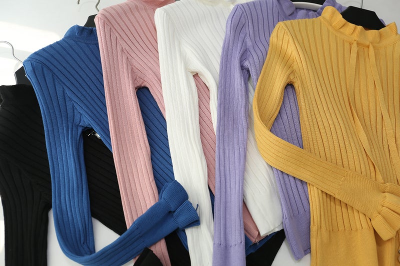 Sweet Knitted Shirt Base Shirt 2024 Womens Autumn and Winter Korean Style Distinctive Bow with Long Sleeve Sweater Yellow - Image 1