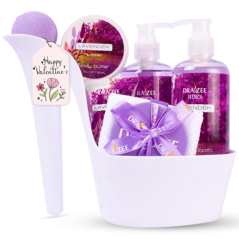 draizee Valentines Day Gifts for Her 8 Pcs Luxury Lavender Scented Heel Shoe Bath  Body Spa Basket  Shower Gel Bubble Bath Body Butter Lotion  More  Gifts for Mom Women Wife Girlfriend  Draizee